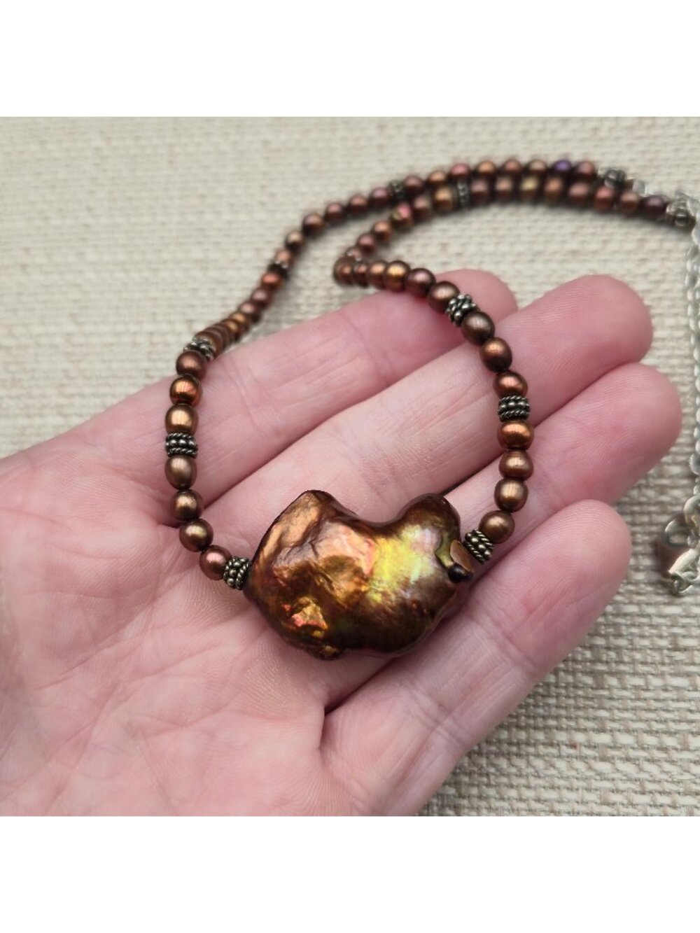 20 Inch Sterling Silver Bronze Keshi Baroque Freshwater Pearl Strand Necklace B1